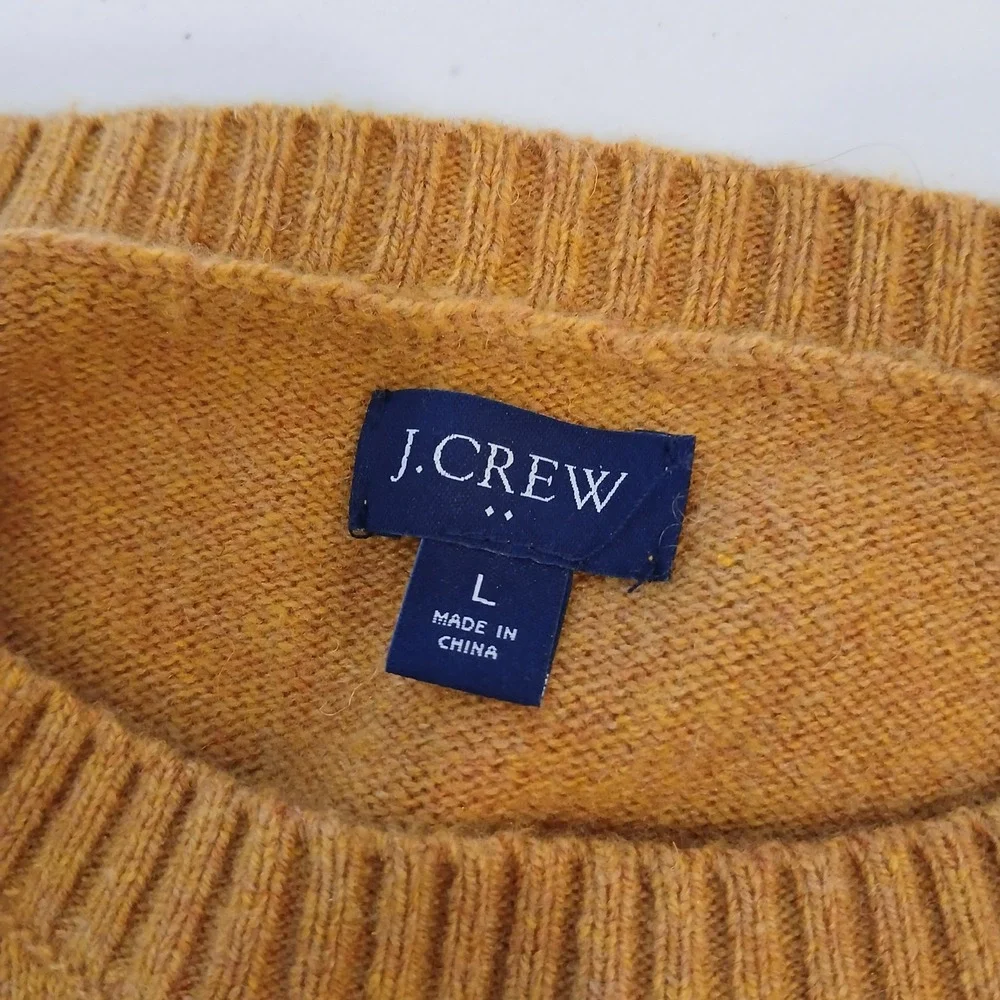 J.Crew Sweater Womens Large Mustard Wool Knit Crew Neck Pullover Sweater
